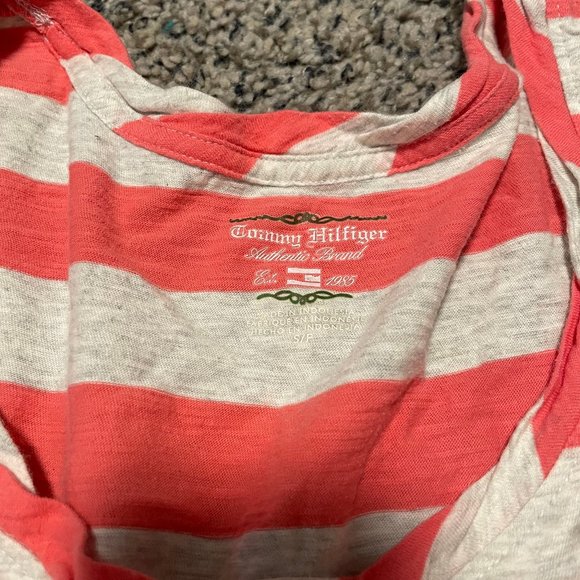 Coral and Gray Striped Short Sleeve Shirt - Picture 2 of 3